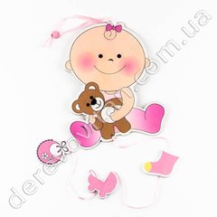 Детская гирлянда-подвеска "Малышка с мишкой", розовая