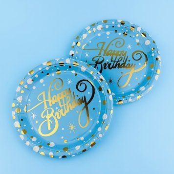 Тарілки одноразові святкові "Happy birthday", блакитні, 10 шт., 18 см