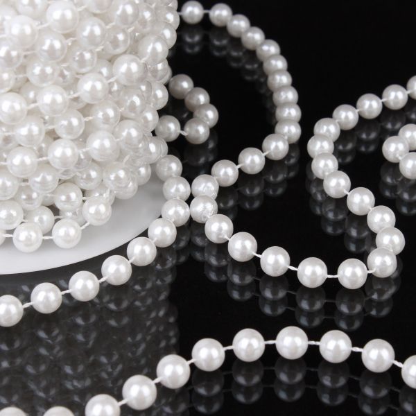 Штучні перли на нитці, білі, 0.8 см, моток 10 м
