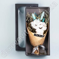 Букет сухоцветов в подарочной коробке с окошком "Хлопок и сухоцветы", 15×30 см