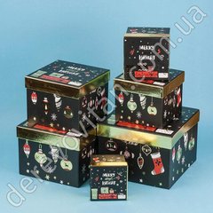 Подарочные коробки "Merry Christmas", черные с золотом, набор из 6 шт.