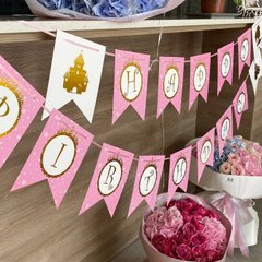 Гірлянда "Happy Birthday Принцеса", рожева з золотом, 15×18.5 см×3 м