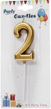 Свічка цифра для торта "2", золото, 14 см