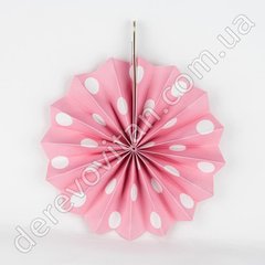 Подвесной веер для декора, светло-розовый в белый горох, 20 см - бумажный декор-розетка