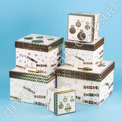 Подарочные коробки "Merry Christmas, игрушки", белые , набор из 6 шт.