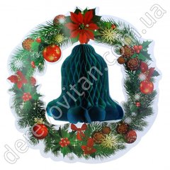 Новогодняя бумажная подвеска "Рождественский колокольчик", 36 см, зеленая