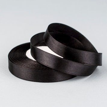 Лента атласная черная, 1.2 см, 23 м
