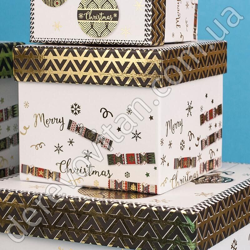 Подарочные коробки "Merry Christmas, игрушки", белые , набор из 6 шт.