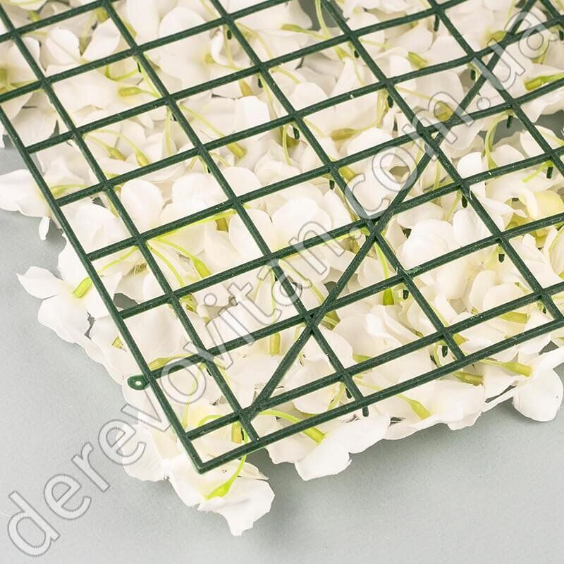 Декоративна гортензія на пластиковій рамці, біла, 41×63 см, 195 квіток.