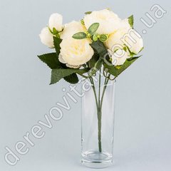 Розы пионовидные в букете, молочные, 5 веточек, 17×28 см
