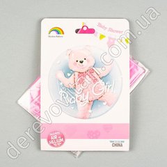 Воздушный шар прозрачный "Baby Girl Мишка", 45 см, розовый