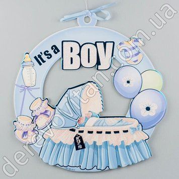 Дитяча підвіска-табличка "It`s a boy", блакитна, 31.5&times;33.5 см