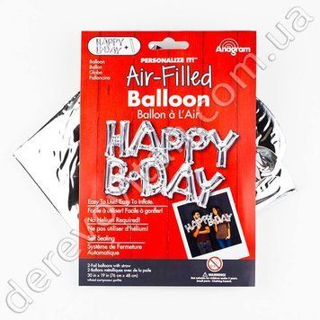 Фольговані слова "HAPPY B-DAY", срібло, 48&times;76 см, США