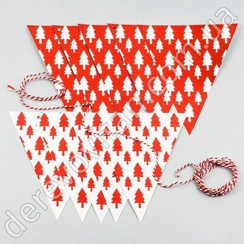 Гирлянда новогодняя "Елочки", красный хром, 12 флажков (~2-2.3 м)