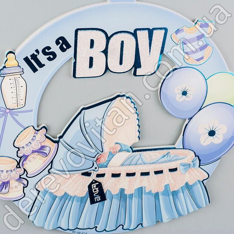 Детская подвеска-табличка "It`s a boy", голубая, 31.5&times;33.5 см