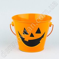 Ведерко/кашпо металлическое на Хэллоуин, оранжевое, 10×12.5 см