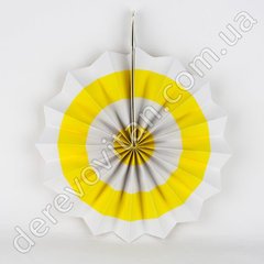 Підвісне віяло, біле в жовту смужку, 40 см - паперовий декор-розетка