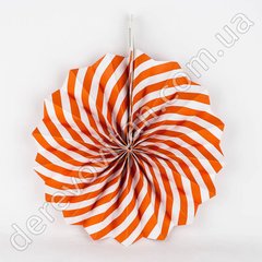 Підвісне віяло, оранжево-біле, 20 см - паперовий декор-розетка