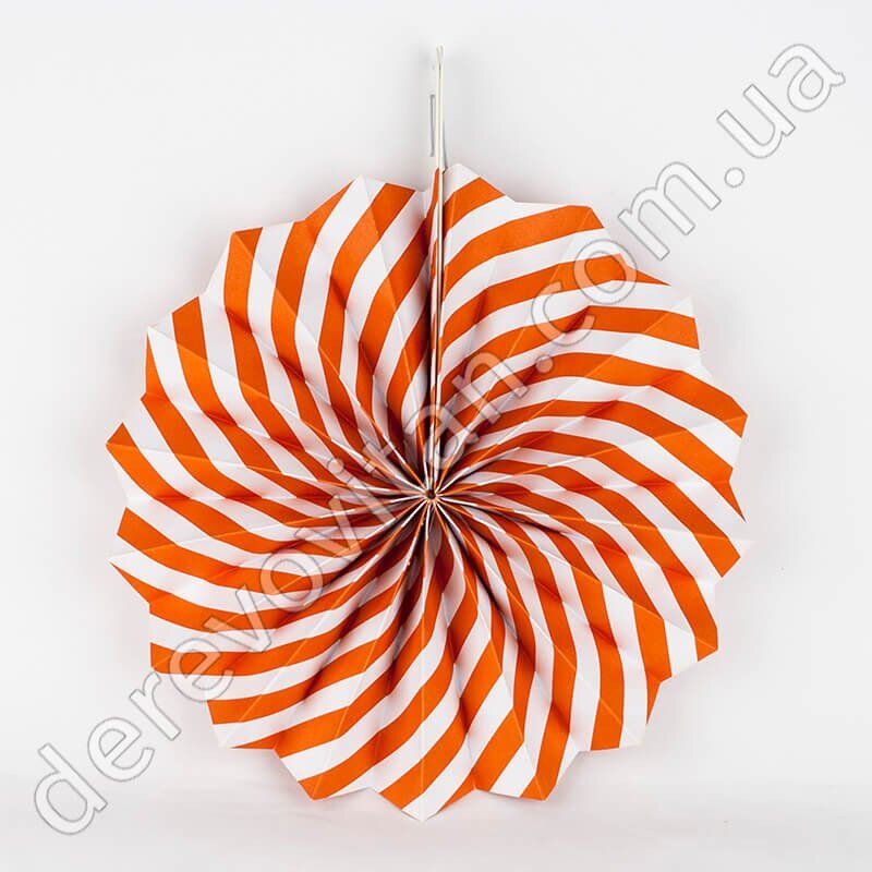 Підвісне віяло, оранжево-біле, 20 см - паперовий декор-розетка