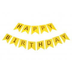 Гирлянда из флажков "Happy Birthday", желтая с золотом, 12.5×16.4×2 м