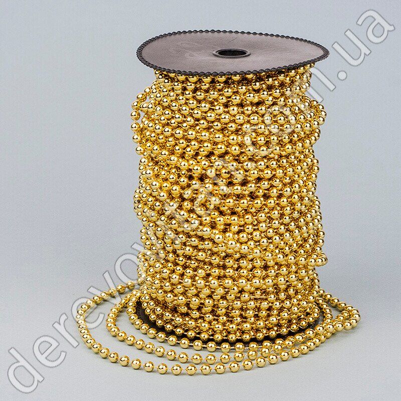 Декоративные бусы 6 мм в катушке, золото, пластик, 30 ярдов (27,4 м)