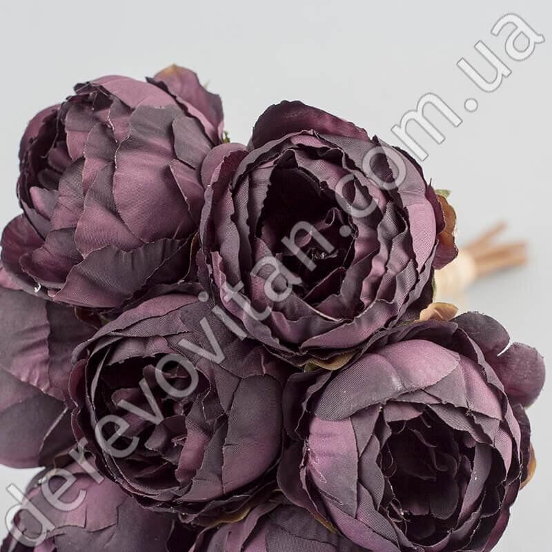 Пионы декоративные в букете, темно-фиолетовые, 7 шт. 20×35 см