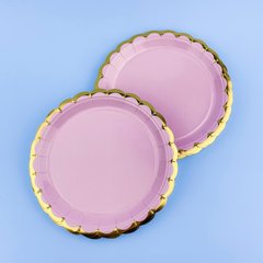 Тарелки одноразовые розовые с золотистым кантом 10 шт., 18 см