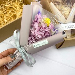 Букетик сухоцветов и искусственных цветов в коробке, сиреневый, 12.5×18 см