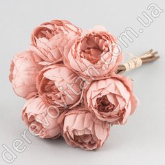 Пионы декоративные в букете, цвет "пыльная роза", 7 шт. 20×35 см