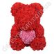 Мишка из 800 роз (фоамиран) в подарочной упаковке, красный с розовым сердцем, 27 см