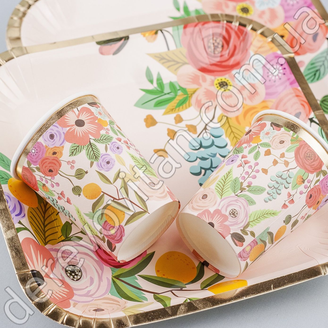 Святкові паперові тарілки з квітковим принтом, 10 шт., 24×24 см