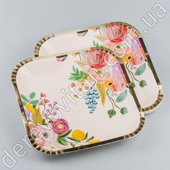 Святкові паперові тарілки з квітковим принтом, 10 шт., 24×24 см