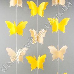 Бумажная гирлянда на нити 3D "Бабочки", кремово-желтая, 2.5 м