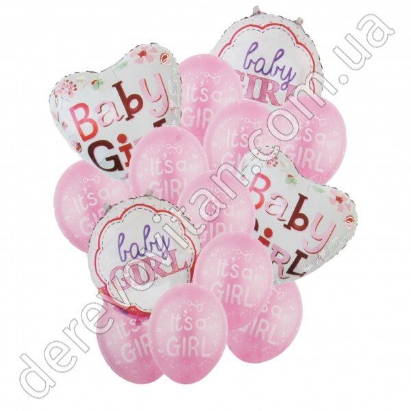 Фонтан повітряних куль для дівчинки "Baby girl", рожевий, 14 шт.