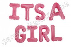 Фольгований напис з повітряних куль "It's a Girl", рожева, 32×256 см