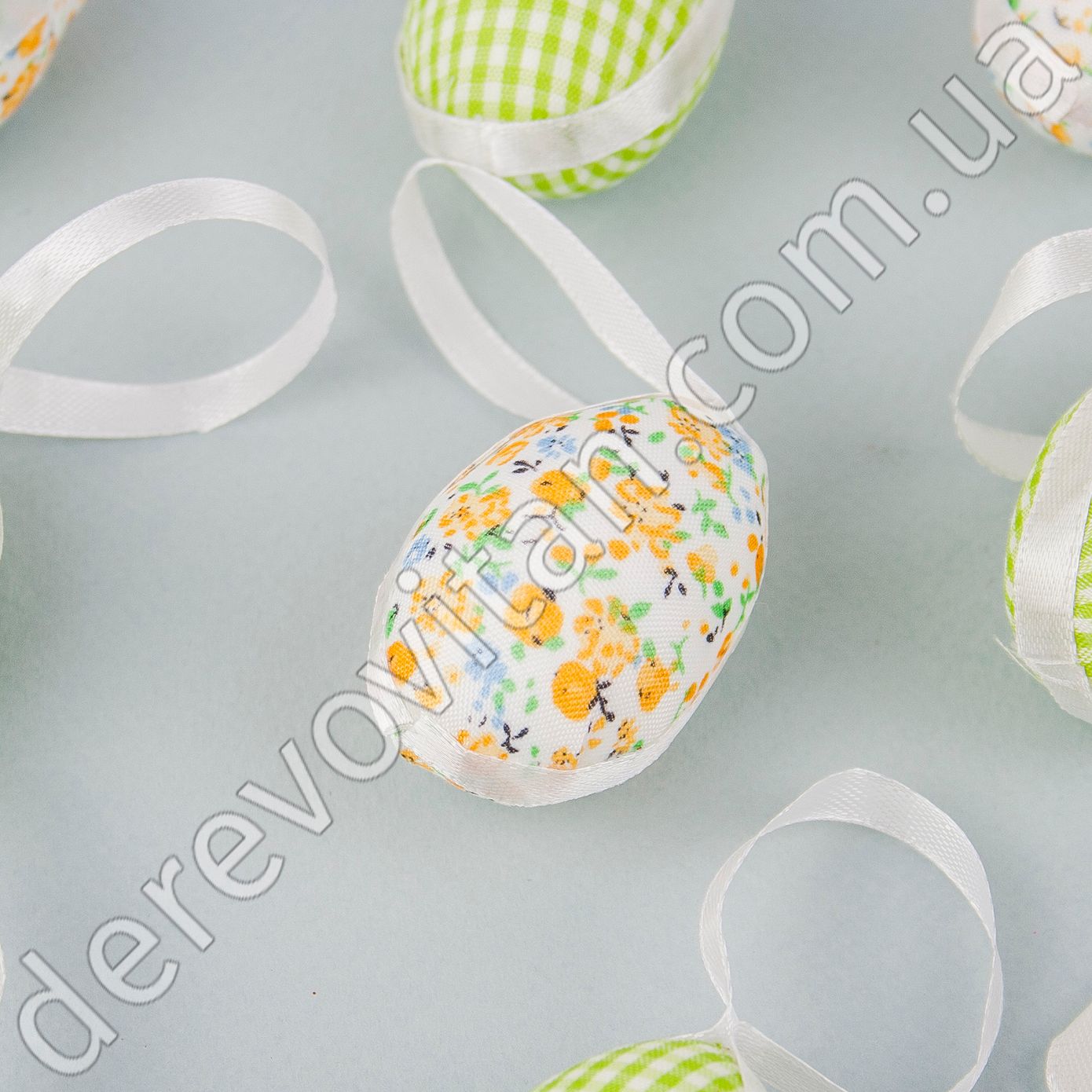 Пасхальные яйца на ленте для декора "Ситец", 3×5 см, 9 шт.