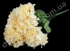 Гортензия искусственная кремовая 6 цветков на ветке, ткань, 33×56 см