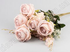 Искусственные розы на ножке с зеленью и добавками, розово-сиреневые, 30×52 см