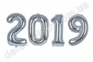 Воздушные/гелиевые шары-цифры "2019", серебро, 58&times;70 см
