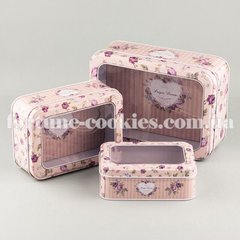 Коробки для подарков "Весенние цветы" розовые, набор из 3 шт., жестяные