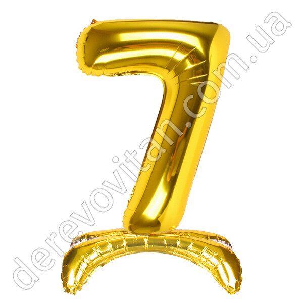Воздушный/гелиевый шар-цифра "7" на подставке, золото, 65 см