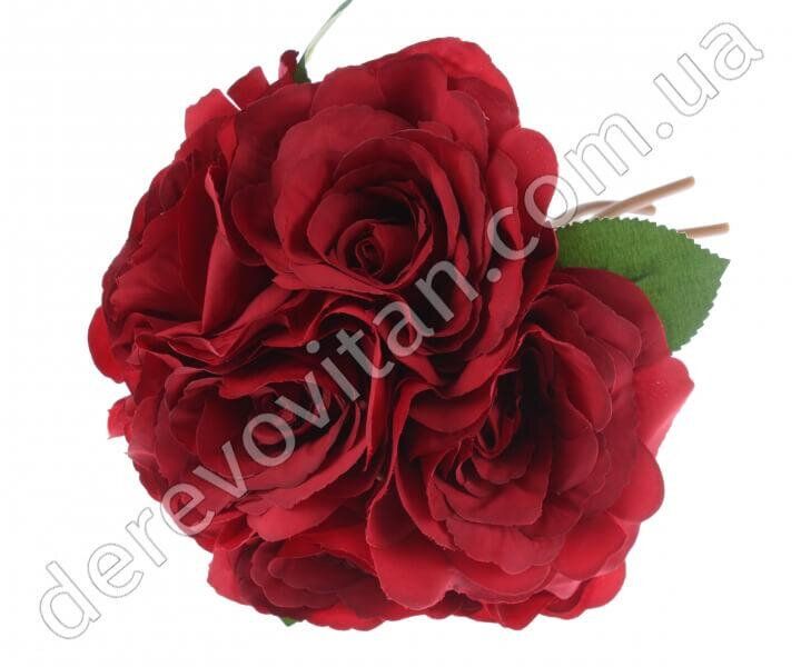 Букет искусственных роз, темно-красный, 6 шт, высота 32 см