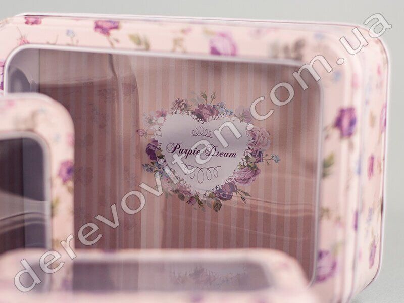 Коробки для подарков "Весенние цветы" розовые, набор из 3 шт., жестяные