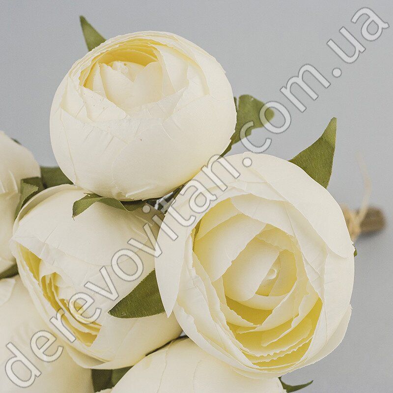 Искусственные розы-шары в букете, ванильные/кремовые, 6 шт., 24×35 см