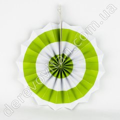 Подвесной веер, белый в салатовую полоску, 20 см - бумажный декор-розетка
