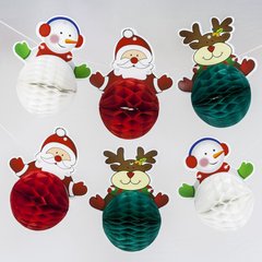Новогодняя гирлянда из шаров-сот "Санта, Снеговик, Олень Рудольф"