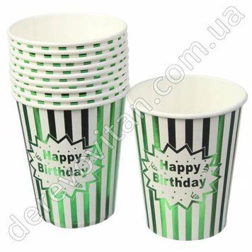 Стаканчики одноразовые, картонные, "Happy birthday", зеленые, 10 шт.
