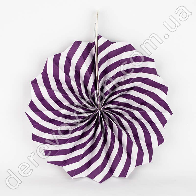 Подвесной веер, фиолетово-белый, 20 см - бумажный декор-розетка