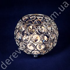 Подсвечник круглый с кристаллами, цвет серебро, металл, 9×10 см