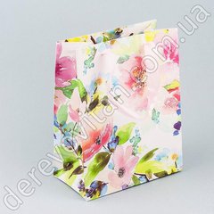 Пакеты подарочные белые с цветочным принтом, 18×23×9.7 см